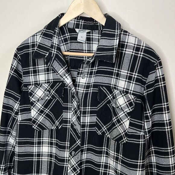 Duluth Trading Women's Extra Large B&W Plaid Flannel Button Up Cotton Blend - Picture 6 of 9